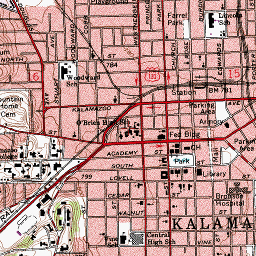 Topographic Map of O'Brien High School, MI
