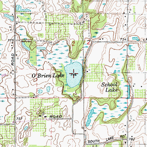 Topographic Map of O'Brien Lake, MI