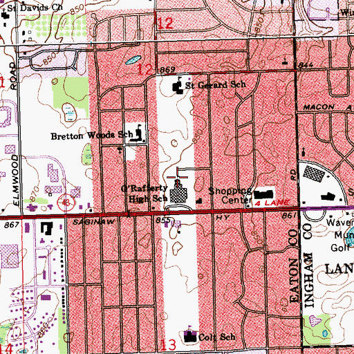 Topographic Map of O'Rafferty High School, MI