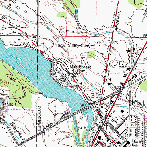 Topographic Map of Oak Forest Cemetery, MI
