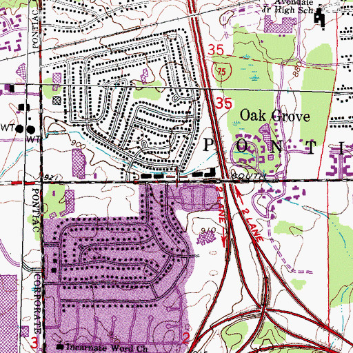 Topographic Map of Oak Grove, MI