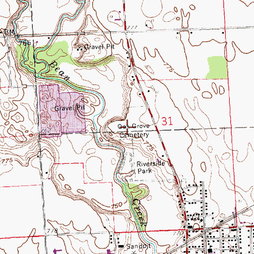 Topographic Map of Oak Grove Cemetery, MI