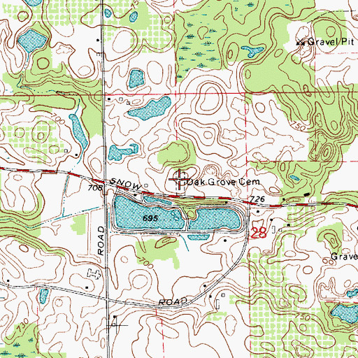 Topographic Map of Oak Grove Cemetery, MI