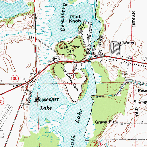Topographic Map of Oak Grove Cemetery, MI