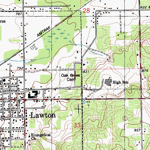 Topographic Map of Oak Grove Cemetery, MI