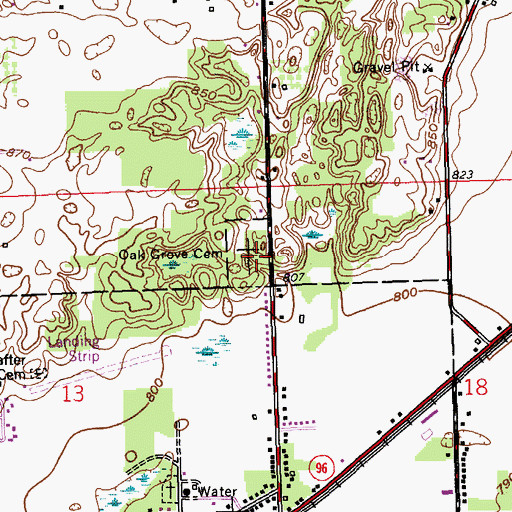 Topographic Map of Oak Grove Cemetery, MI
