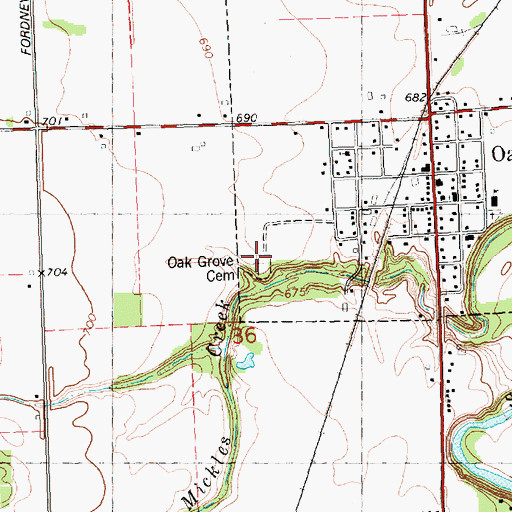Topographic Map of Oak Grove Cemetery, MI