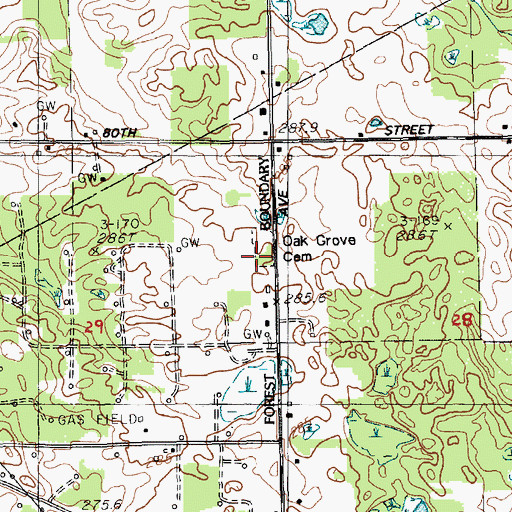 Topographic Map of Oak Grove Cemetery, MI