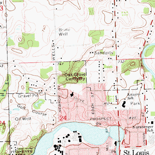 Topographic Map of Oak Grove Cemetery, MI