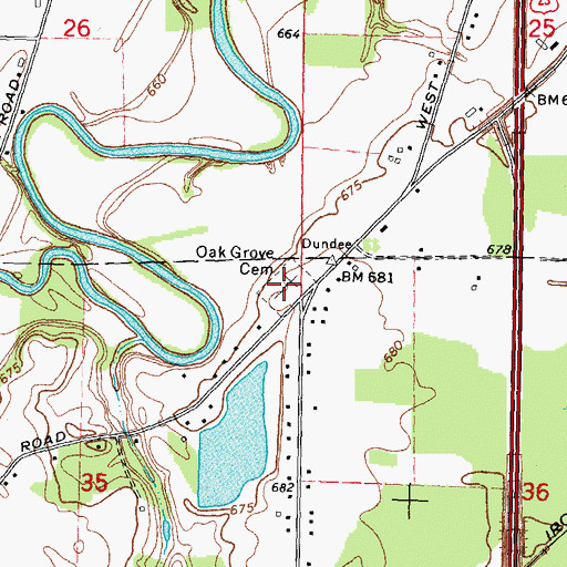 Topographic Map of Oak Grove Cemetery, MI
