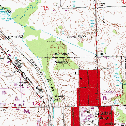 Topographic Map of Oak Grove Cemetery, MI