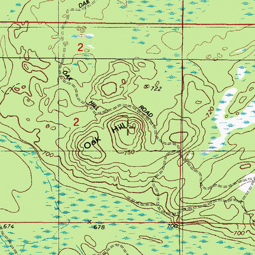 Topographic Map of Oak Hill, MI