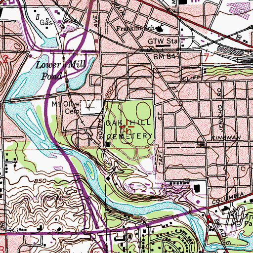 Topographic Map of Oak Hill Cemetery, MI
