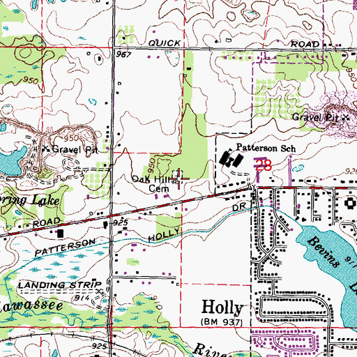 Topographic Map of Oak Hill Cemetery, MI