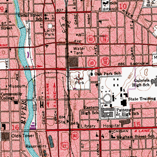 Topographic Map of Oak Park, MI