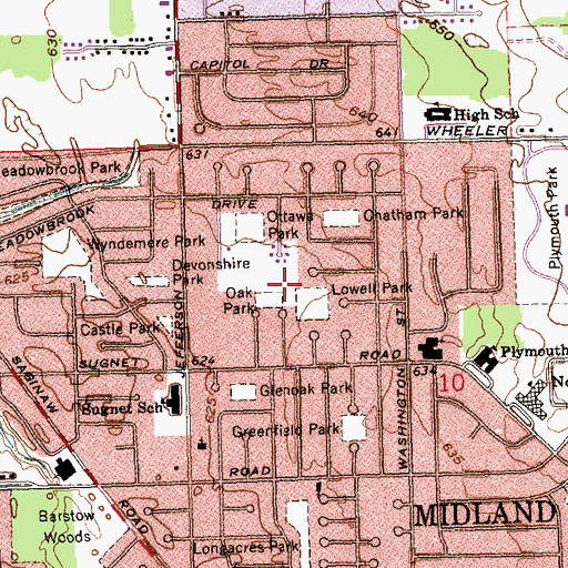 Topographic Map of Oak Park, MI
