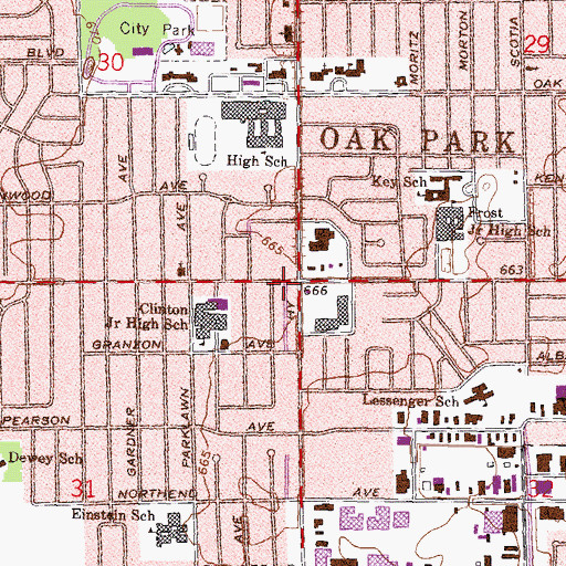 Topographic Map of Oak Park, MI