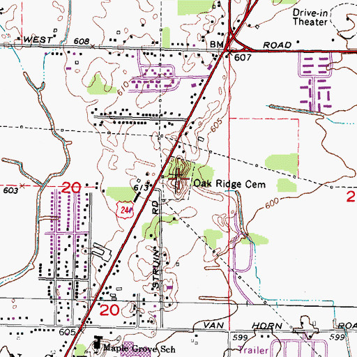 Topographic Map of Oak Ridge Cemetery, MI