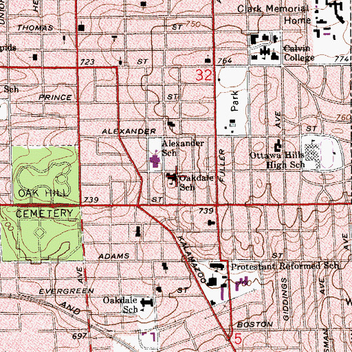Topographic Map of Oakdale School, MI