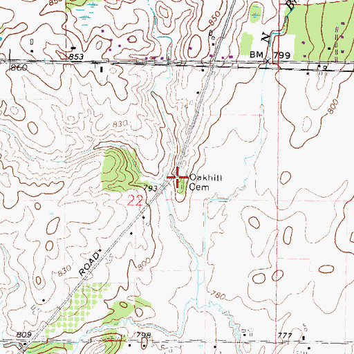 Topographic Map of Oakhill Cemetery, MI