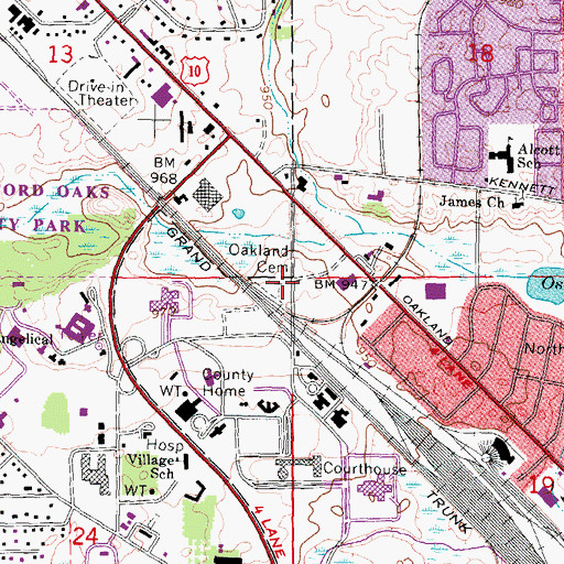 Topographic Map of Oakland County Cemetery, MI