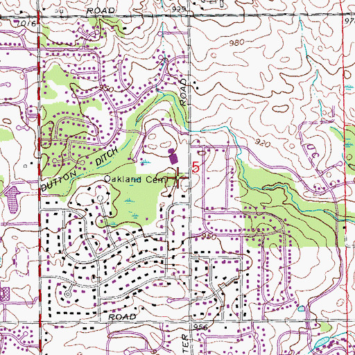 Topographic Map of Oakland Cemetery, MI