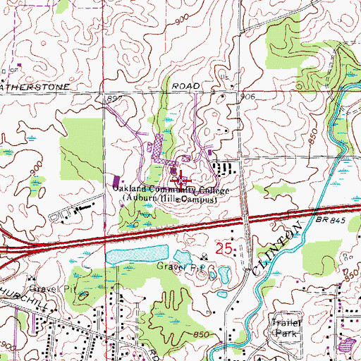 Topographic Map of Oakland Community College, MI
