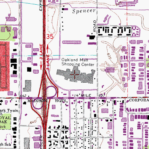 Topographic Map of Oakland Mall Shopping Center, MI