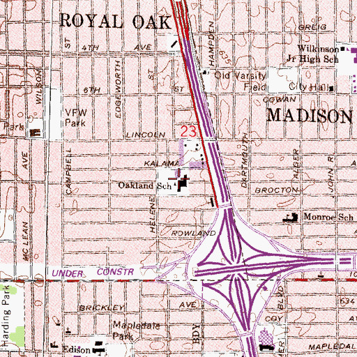 Topographic Map of Oakland School, MI