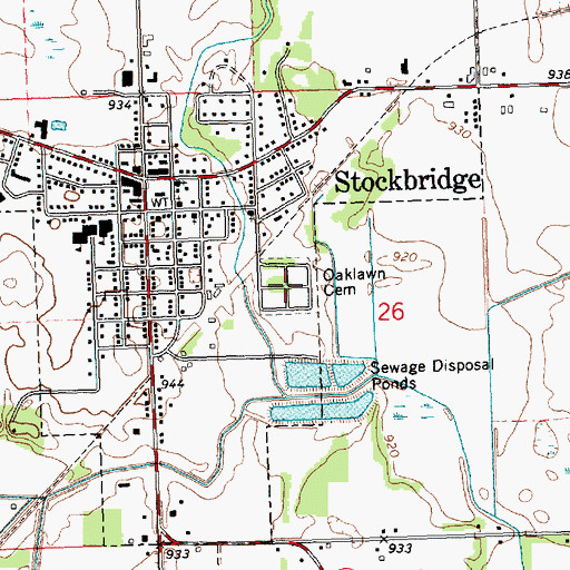 Topographic Map of Oaklawn Cemetery, MI