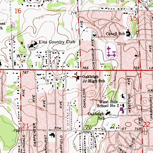 Topographic Map of Oakleigh Junior High School, MI