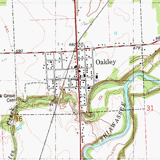 Topographic Map of Oakley, MI