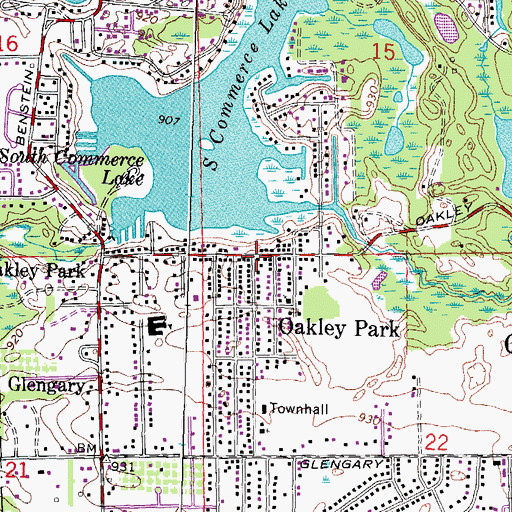 Topographic Map of Oakley Park, MI