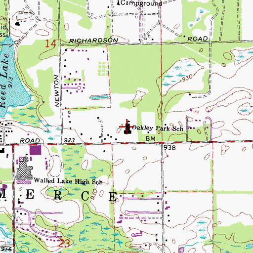 Topographic Map of Oakley Park School, MI