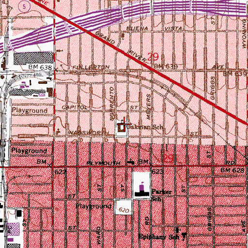 Topographic Map of Oakman School, MI