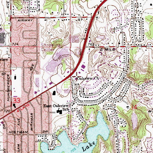 Topographic Map of Oakview Church, MI