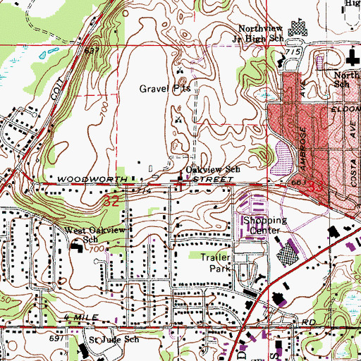 Topographic Map of Oakview School, MI