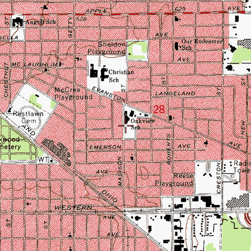 Topographic Map of Oakview Elementary School, MI