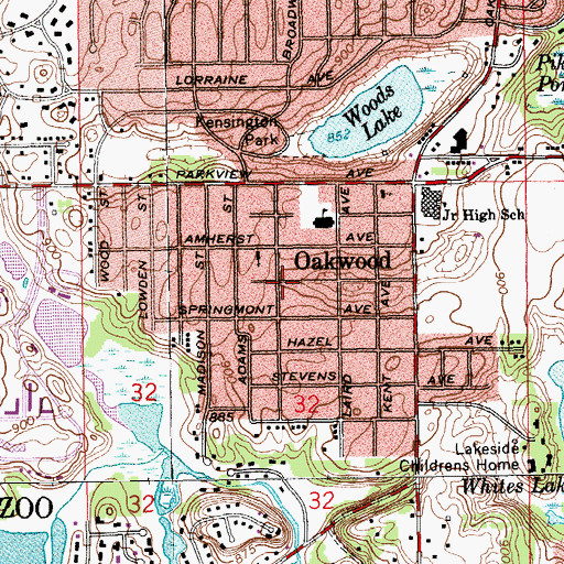 Topographic Map of Oakwood, MI