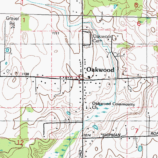Topographic Map of Oakwood, MI
