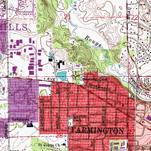 Topographic Map of Oakwood Cemetery, MI
