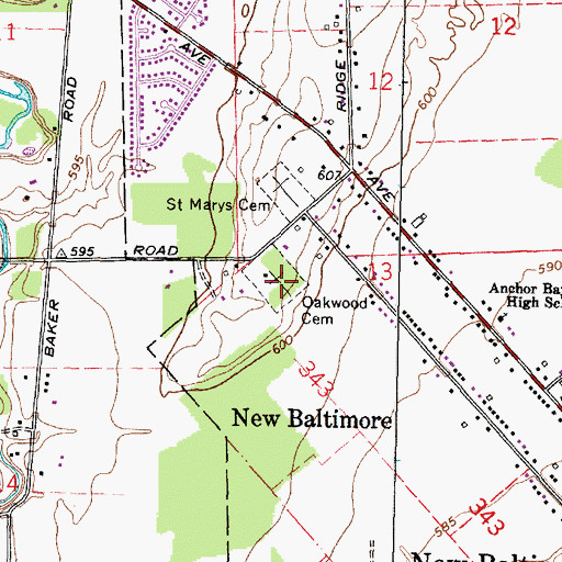 Topographic Map of Oakwood Cemetery, MI