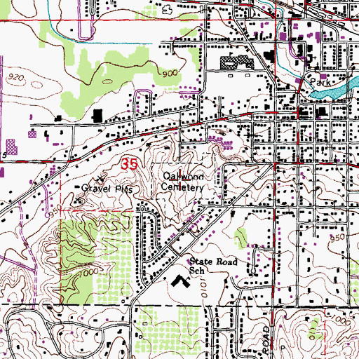 Topographic Map of Oakwood Cemetery, MI
