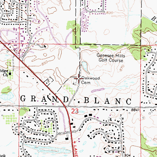 Topographic Map of Oakwood Cemetery, MI