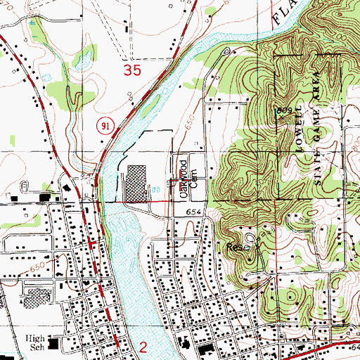 Topographic Map of Oakwood Cemetery, MI