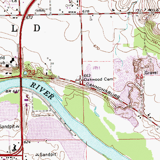 Topographic Map of Oakwood Cemetery, MI