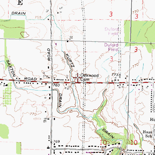 Topographic Map of Oakwood Cemetery, MI