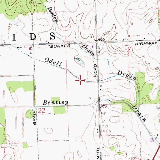 Topographic Map of Odell Drain, MI