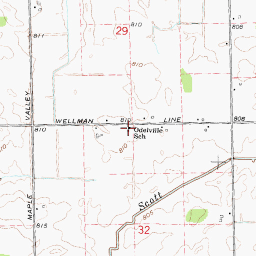 Topographic Map of Odelville School, MI