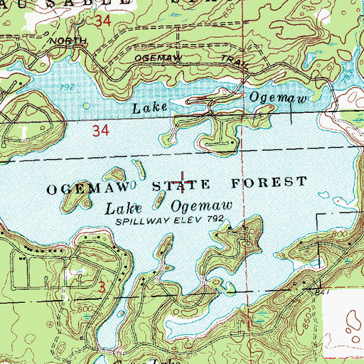 Topographic Map of Lake Ogemaw, MI